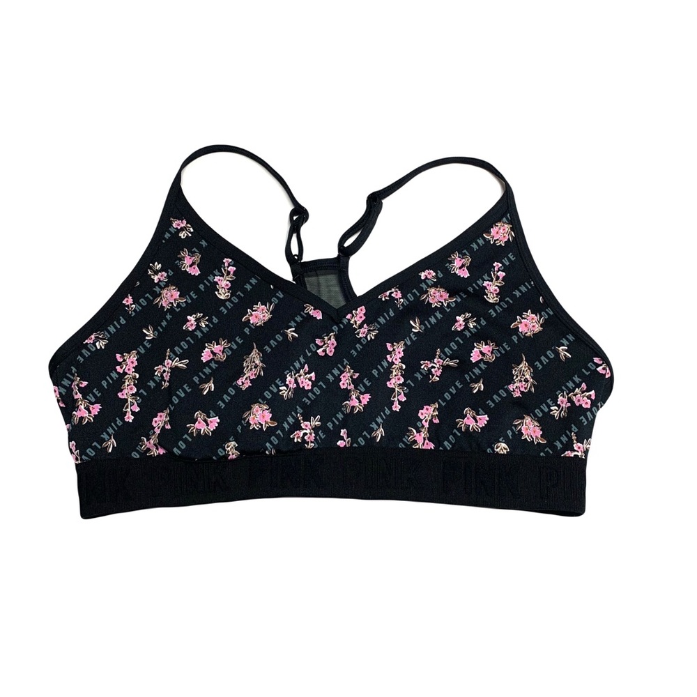 Love Pink Women’s Sports Bra Black Pink Rose Sporty | Women XS
